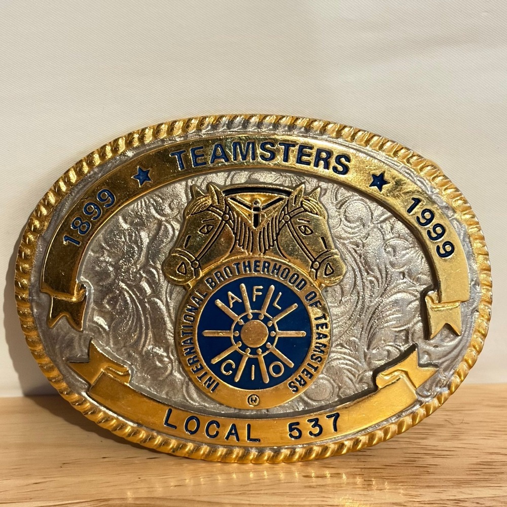 Vintage Teamsters Local 537 Centennial Belt Buckle 1899-1999 Dual Horse Heads